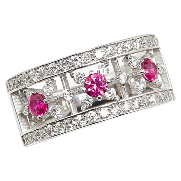 ノーブランド K18WG ホワイトゴールド ルビー0.25ct ダイヤ0.60ct フラワー 花 モチーフ リング 指輪 レディース no brand 12号 【中古】