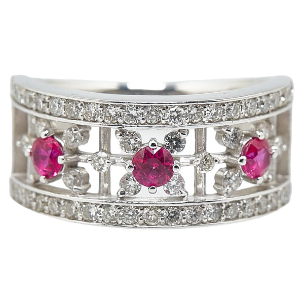 ノーブランド K18WG ホワイトゴールド ルビー0.25ct ダイヤ0.60ct フラワー 花 モチーフ リング 指輪 レディース no brand 12号 【中古】