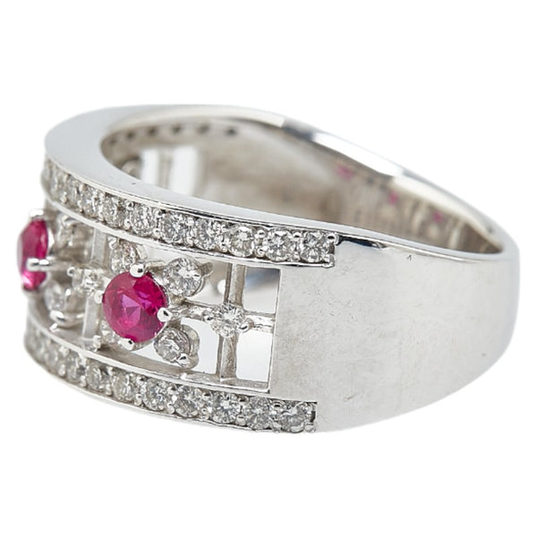 ノーブランド K18WG ホワイトゴールド ルビー0.25ct ダイヤ0.60ct フラワー 花 モチーフ リング 指輪 レディース no brand 12号 【中古】