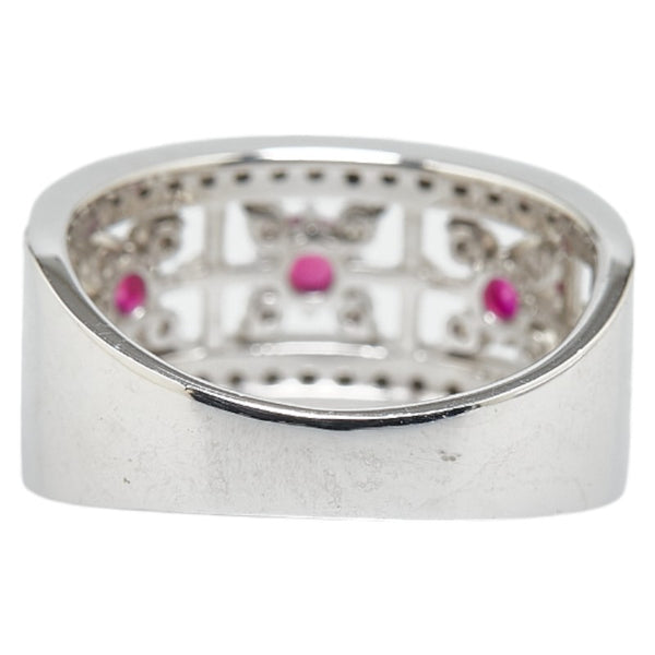 ノーブランド K18WG ホワイトゴールド ルビー0.25ct ダイヤ0.60ct フラワー 花 モチーフ リング 指輪 レディース no brand 12号 【中古】