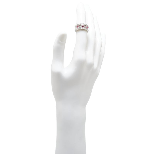 ノーブランド K18WG ホワイトゴールド ルビー0.25ct ダイヤ0.60ct フラワー 花 モチーフ リング 指輪 レディース no brand 12号 【中古】