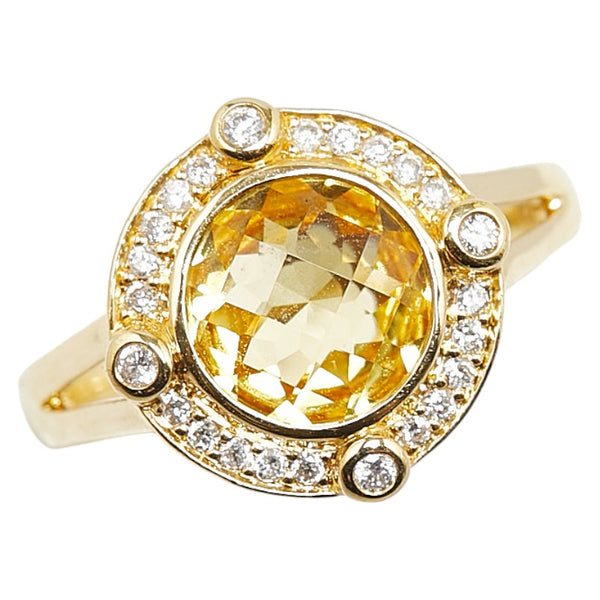ノーブランド K18YG イエローゴールド シトリントパーズ1.30ct ダイヤ0.15ct リング 指輪 レディース no brand 12号 【中古】