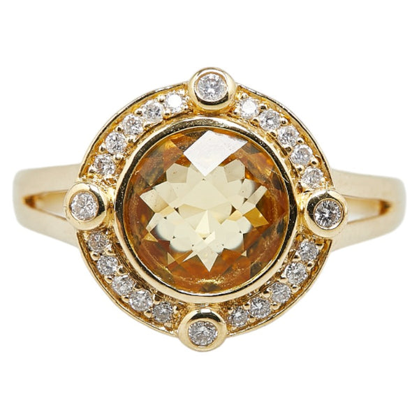 ノーブランド K18YG イエローゴールド シトリントパーズ1.30ct ダイヤ0.15ct リング 指輪 レディース no brand 12号 【中古】