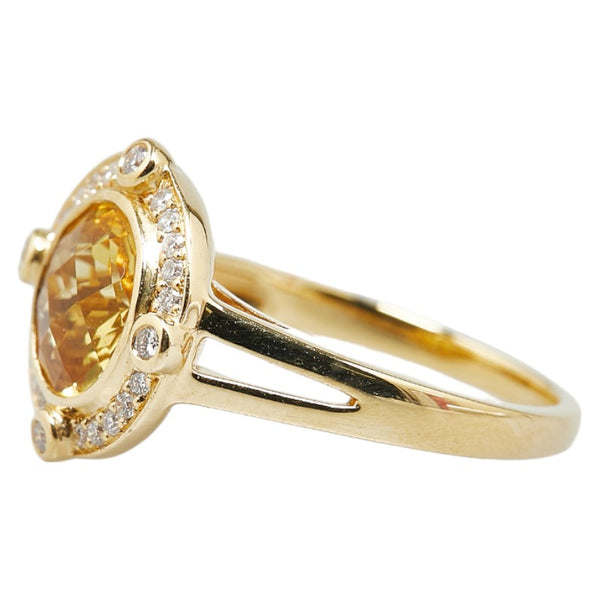 ノーブランド K18YG イエローゴールド シトリントパーズ1.30ct ダイヤ0.15ct リング 指輪 レディース no brand 12号 【中古】