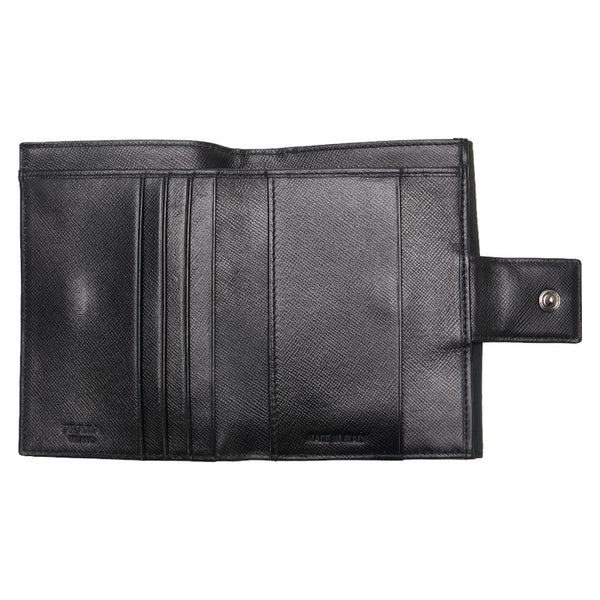 プラダ 三角ロゴプレート 二つ折り財布 ブラック ナイロン レザー レディース PRADA 【中古】