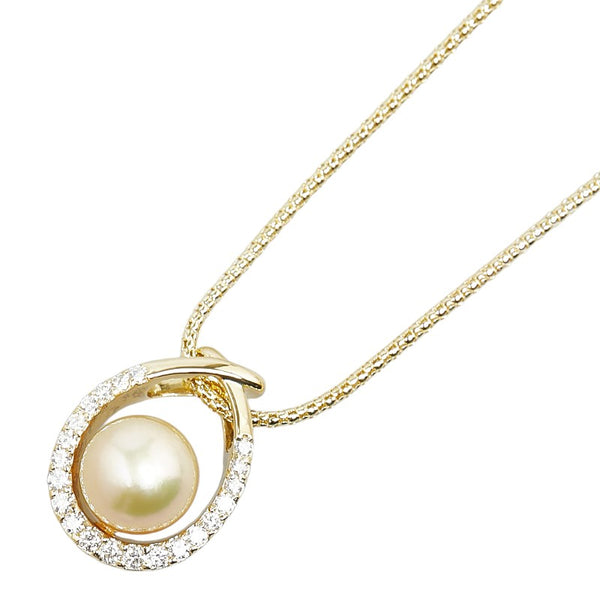 K18YG イエローゴールド 白蝶真珠約10.5mm ダイヤ0.50ct ペンダントネックレス レディース 【中古】