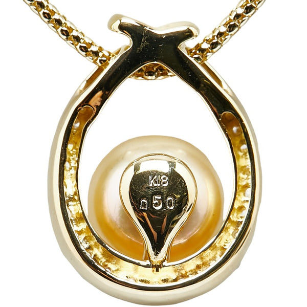 K18YG イエローゴールド 白蝶真珠約10.5mm ダイヤ0.50ct ペンダントネックレス レディース 【中古】