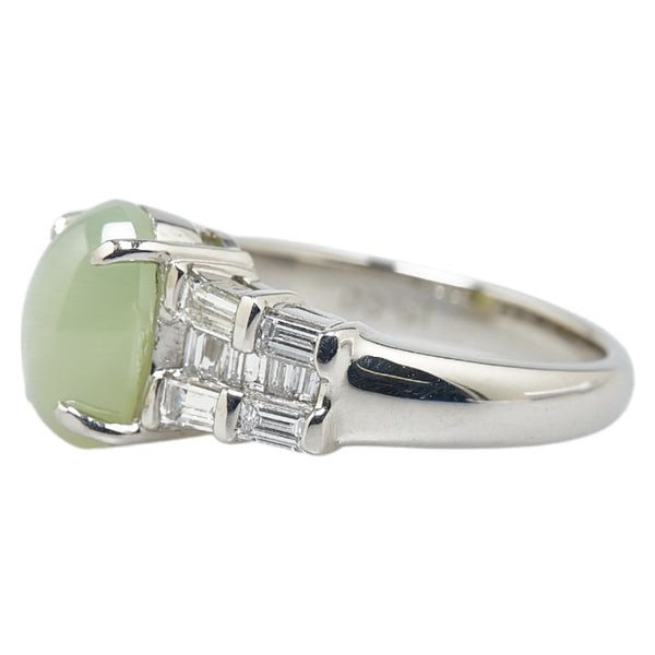 シルバー グリーン Pt900 プラチナ キャッツアイ3.12ct ダイヤ0.61ct リング 指輪 レディース 10.5号 【中古】