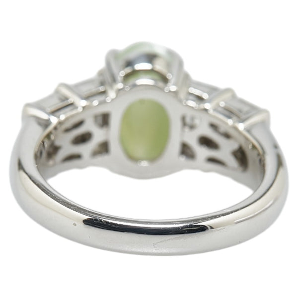 シルバー グリーン Pt900 プラチナ キャッツアイ3.12ct ダイヤ0.61ct リング 指輪 レディース 10.5号 【中古】