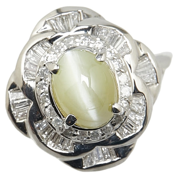Pt900 プラチナ キャッツアイ1.72ct ダイヤ0.40ct フラワー 花 モチーフ リング 指輪 レディース 11.5号 【中古】