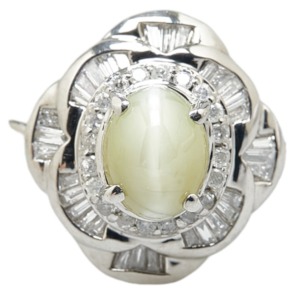 Pt900 プラチナ キャッツアイ1.72ct ダイヤ0.40ct フラワー 花 モチーフ リング 指輪 レディース 11.5号 【中古】