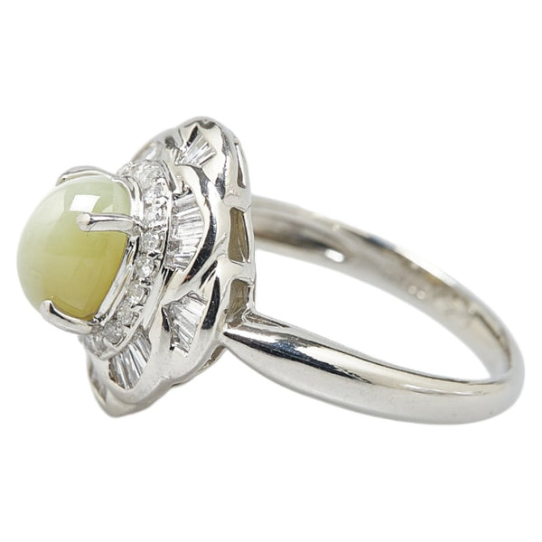 Pt900 プラチナ キャッツアイ1.72ct ダイヤ0.40ct フラワー 花 モチーフ リング 指輪 レディース 11.5号 【中古】