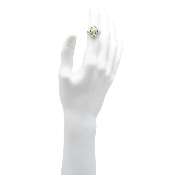 Pt900 プラチナ キャッツアイ1.72ct ダイヤ0.40ct フラワー 花 モチーフ リング 指輪 レディース 11.5号 【中古】