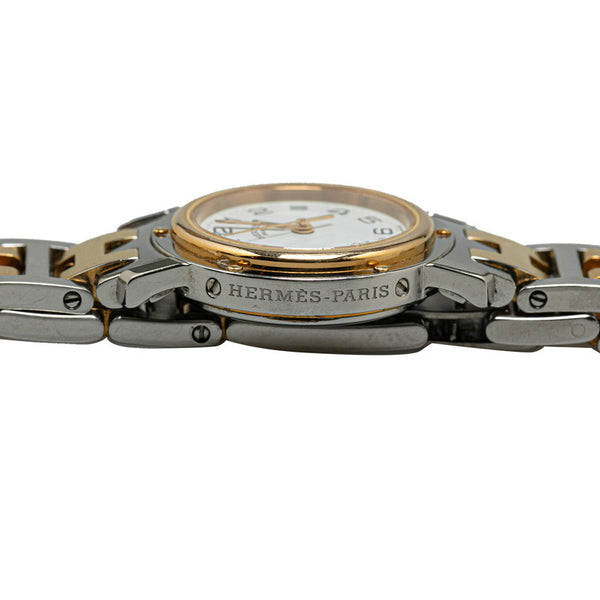 エルメス クリッパー 腕時計 CL3.240 クオーツ ホワイト文字盤 ステンレススチール メッキ レディース HERMES 【中古】