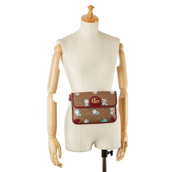 グッチ GGスプリーム ドラえもん ボディバッグ ウエストポーチ 6457817 チェリーレッド ベージュ PVC レザー レディース GUCCI 【中古】