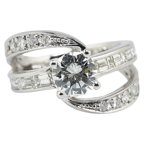 Pt900 プラチナ ダイヤ1.04ct ダイヤ1.12ct リング 指輪 レディース 11号 【中古】