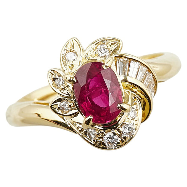 K18YG イエローゴールド ルビー1.10ct ダイヤ0.24ct リング 指輪 レディース 14号 【中古】