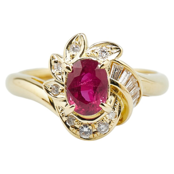 K18YG イエローゴールド ルビー1.10ct ダイヤ0.24ct リング 指輪 レディース 14号 【中古】