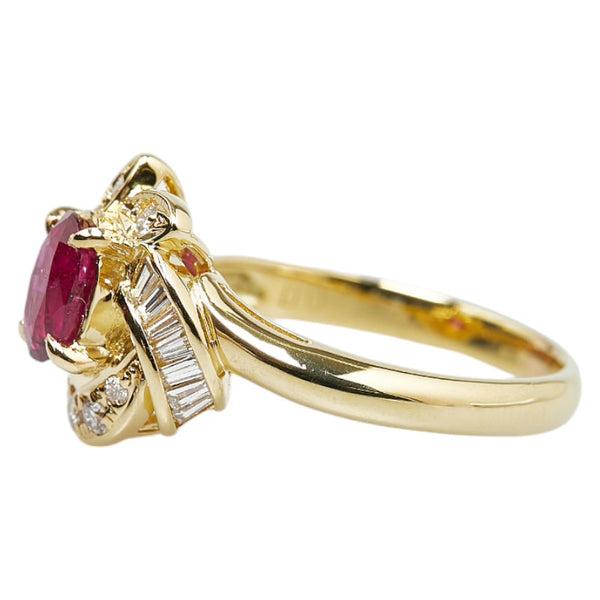 K18YG イエローゴールド ルビー1.10ct ダイヤ0.24ct リング 指輪 レディース 14号 【中古】