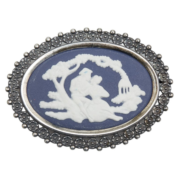 ウェッジウッド ジャスパー カメオブローチ シルバー ホワイト ブルー メタル プラスチック レディース Wedgwood 【中古】