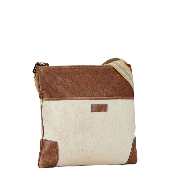 グッチ グッチシマ  斜め掛け ショルダーバッグ 161822 ホワイト ブラウン キャンバス レザー レディース GUCCI 【中古】