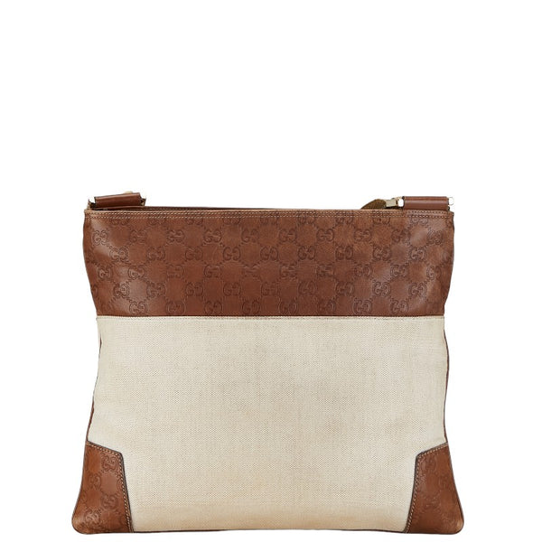 グッチ グッチシマ  斜め掛け ショルダーバッグ 161822 ホワイト ブラウン キャンバス レザー レディース GUCCI 【中古】