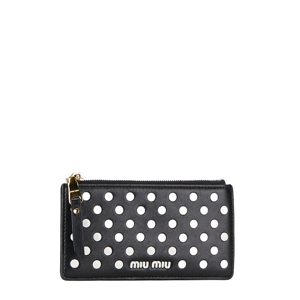 ミュウ ミュウ ドット コインケース カードケース 5MB006 ブラック レザー レディース Miu Miu 【中古】