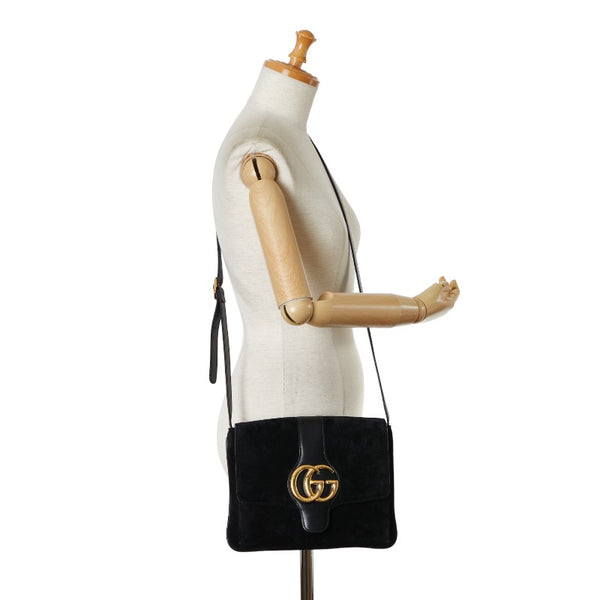 グッチ GGマーモント  アリー 斜め掛け ショルダーバッグ 550126 ブラック スウェード レザー レディース GUCCI 【中古】