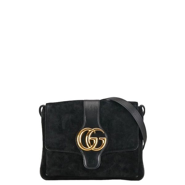 グッチ GGマーモント  アリー 斜め掛け ショルダーバッグ 550126 ブラック スウェード レザー レディース GUCCI 【中古】