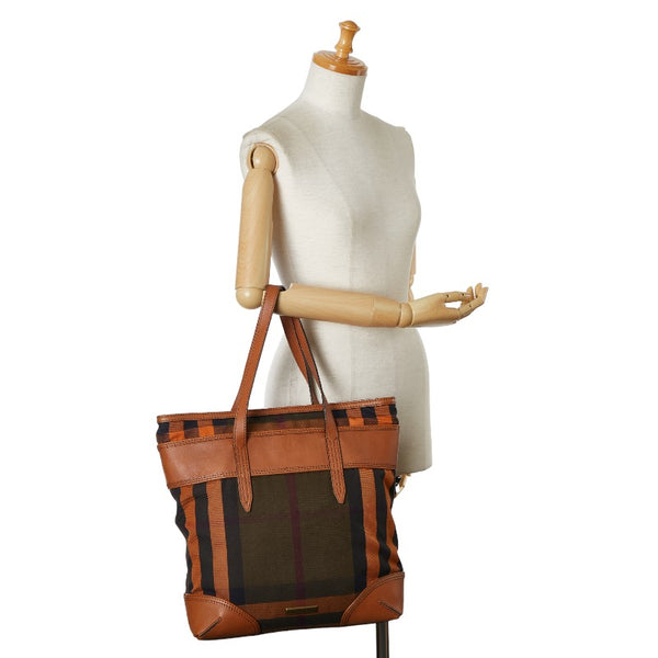 バーバリー チェック ハンドバッグ トートバッグ ブラウン マルチカラー キャンバス レザー レディース BURBERRY 【中古】