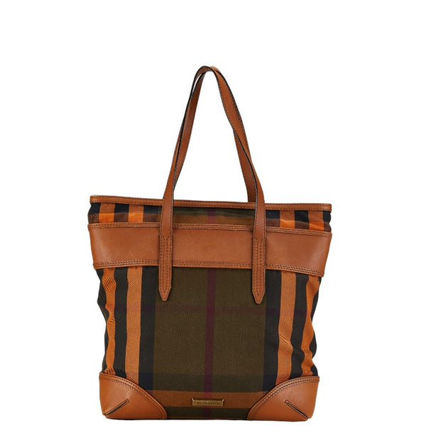 バーバリー チェック ハンドバッグ トートバッグ ブラウン マルチカラー キャンバス レザー レディース BURBERRY 【中古】