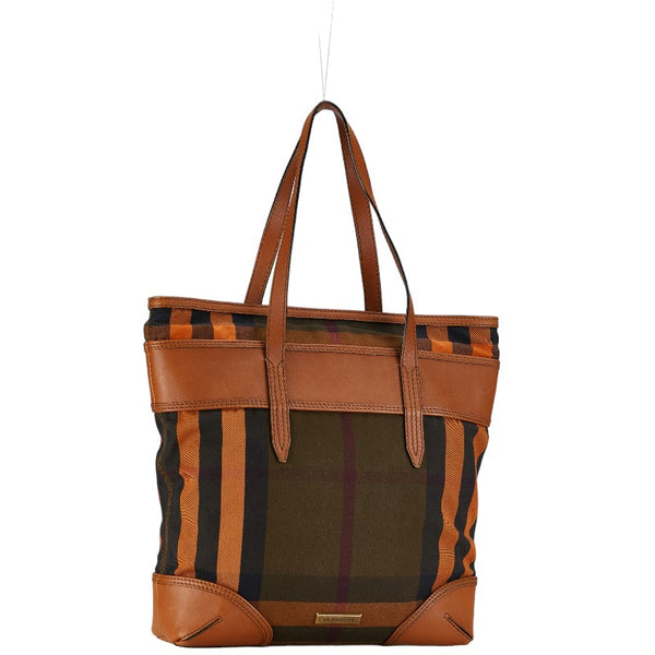 バーバリー チェック ハンドバッグ トートバッグ ブラウン マルチカラー キャンバス レザー レディース BURBERRY 【中古】