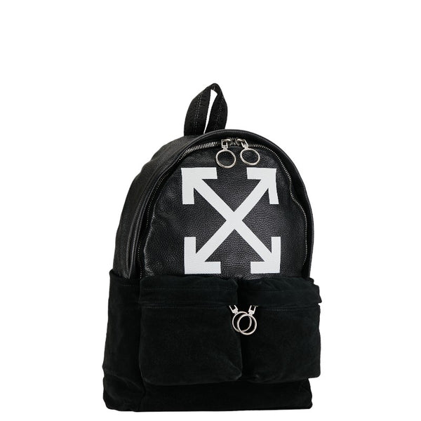 オフホワイト スラッシュロゴ リュック バックパック ブラック レザー スウェード メンズ OFF-WHITE 【中古】