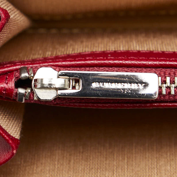 バーバリー ノバチェック 長財布 三つ折り財布 ベージュ レッド レザー キャンバス レディース BURBERRY 【中古】