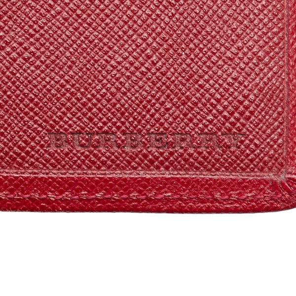 バーバリー ノバチェック 長財布 三つ折り財布 ベージュ レッド レザー キャンバス レディース BURBERRY 【中古】