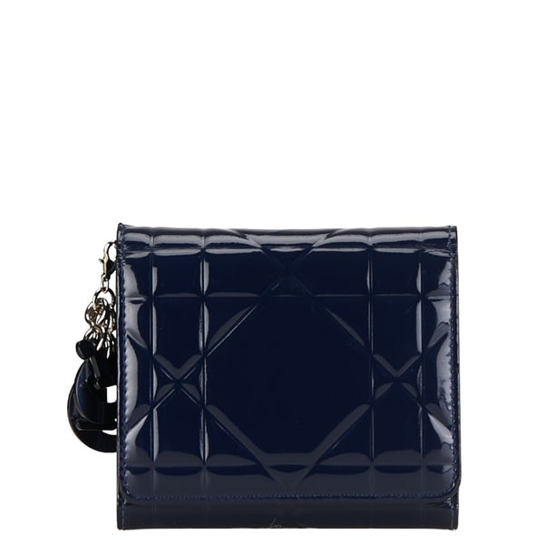 ディオール カナージュ 三つ折り財布 ネイビー パテントレザー レディース Dior 【中古】