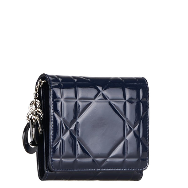 ディオール カナージュ 三つ折り財布 ネイビー パテントレザー レディース Dior 【中古】