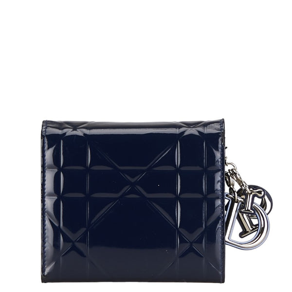 ディオール カナージュ 三つ折り財布 ネイビー パテントレザー レディース Dior 【中古】