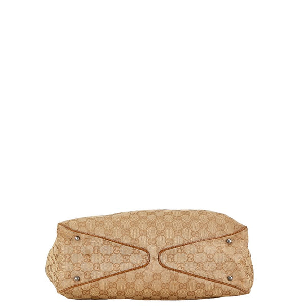 グッチ GGキャンバス トートバッグ ハンドバッグ 113017 ベージュ ブラウン キャンバス レザー レディース GUCCI 【中古】
