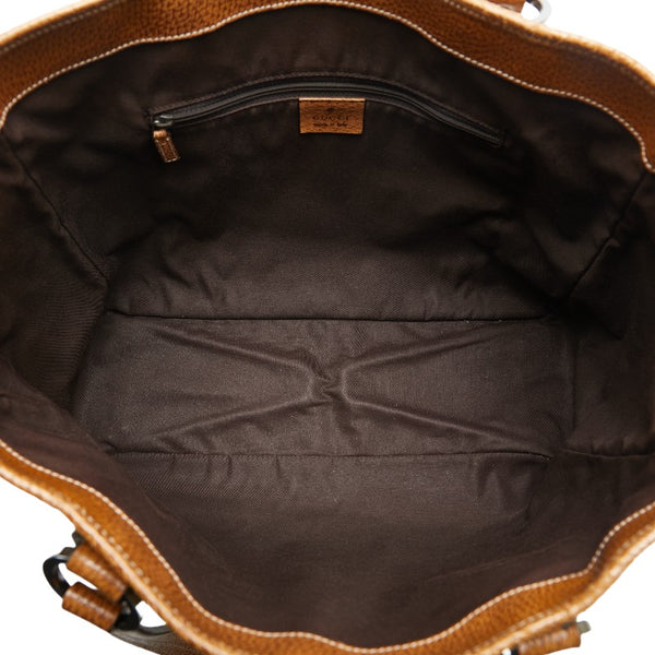 グッチ GGキャンバス トートバッグ ハンドバッグ 113017 ベージュ ブラウン キャンバス レザー レディース GUCCI 【中古】