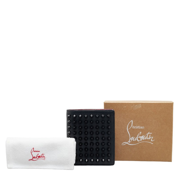 クリスチャンルブタン パネトーネ スパイクスタッズ 二つ折り財布 コンパクトウォレット ブラック レザー レディース Christian Louboutin 【中古】