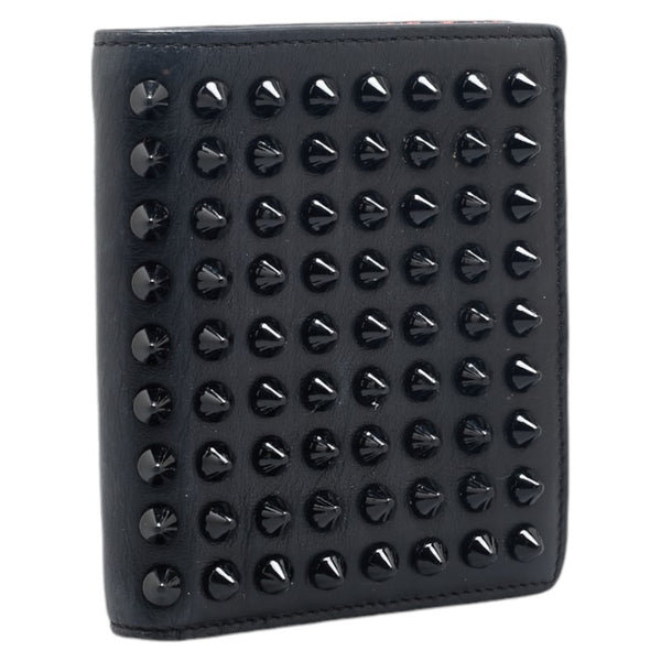 クリスチャンルブタン パネトーネ スパイクスタッズ 二つ折り財布 コンパクトウォレット ブラック レザー レディース Christian Louboutin 【中古】