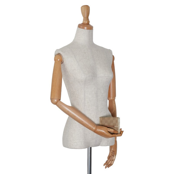 グッチ GGキャンバス 二つ折り財布 コンパクトウォレット 112716 ベージュ ブラウン キャンバス レザー レディース GUCCI 【中古】