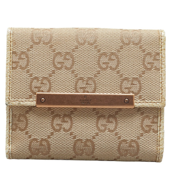 グッチ GGキャンバス 二つ折り財布 コンパクトウォレット 112716 ベージュ ブラウン キャンバス レザー レディース GUCCI 【中古】