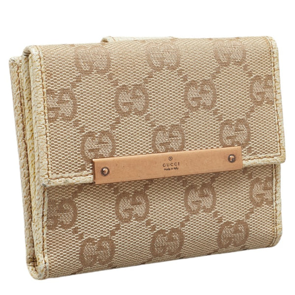 グッチ GGキャンバス 二つ折り財布 コンパクトウォレット 112716 ベージュ ブラウン キャンバス レザー レディース GUCCI 【中古】