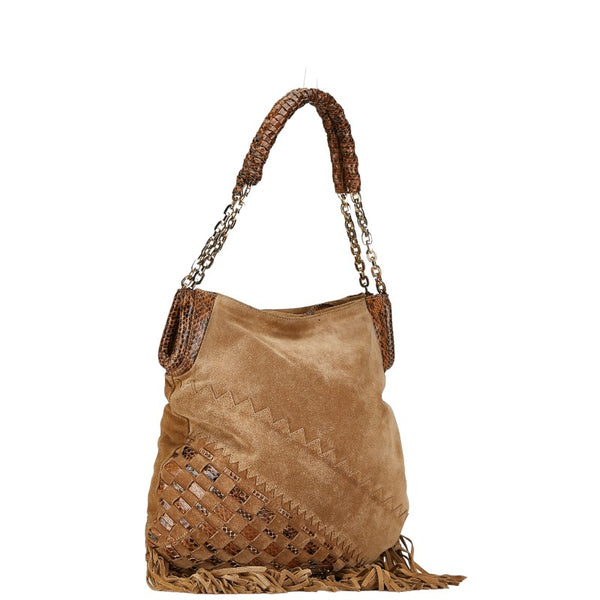 ジミーチュウ フリンジ ワンショルダーバッグ ハンドバッグ ブラウン スウェード レザー レディース JIMMY CHOO 【中古】