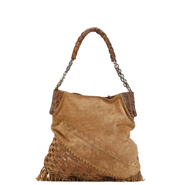 ジミーチュウ フリンジ ワンショルダーバッグ ハンドバッグ ブラウン スウェード レザー レディース JIMMY CHOO 【中古】
