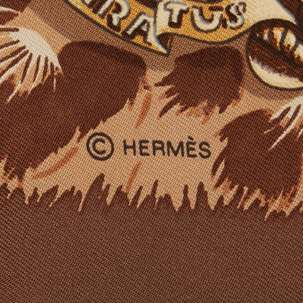エルメス カレ90 CASQUES et PLUMETS 兜と羽根飾り スカーフ ブラウン イエロー マルチカラー シルク レディース HERMES 【中古】
