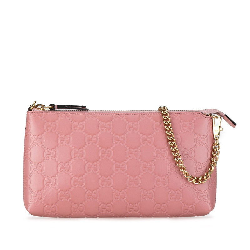 グッチ グッチシマ シグネチャー リストウォレット チェーン ショルダーバッグ  428449 ピンク ゴールド PVC レザー レディース GUCCI 【中古】