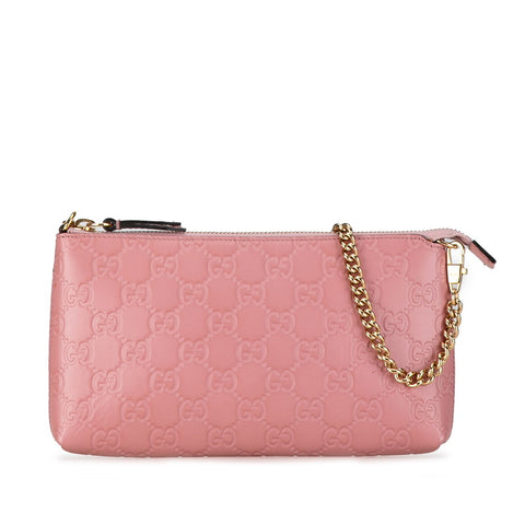 グッチ グッチシマ シグネチャー リストウォレット チェーン ショルダーバッグ  428449 ピンク ゴールド PVC レザー レディース GUCCI 【中古】